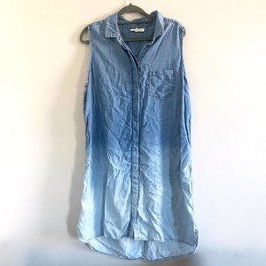 Beach Lunch Lounge Dip Dyed Ombre Chambray Sleeveless Shirt Dress Size L